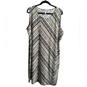EUC Plus Size Cream/Black Sleeveless Summer Dress - Midi Length Size 2XL